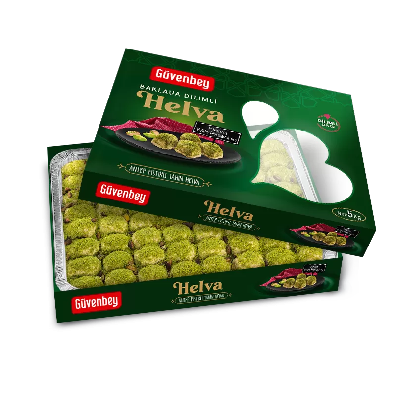 GUVENBEY Antep Fıstıklı Baklava Dilim Tahin Helva Display 5kg